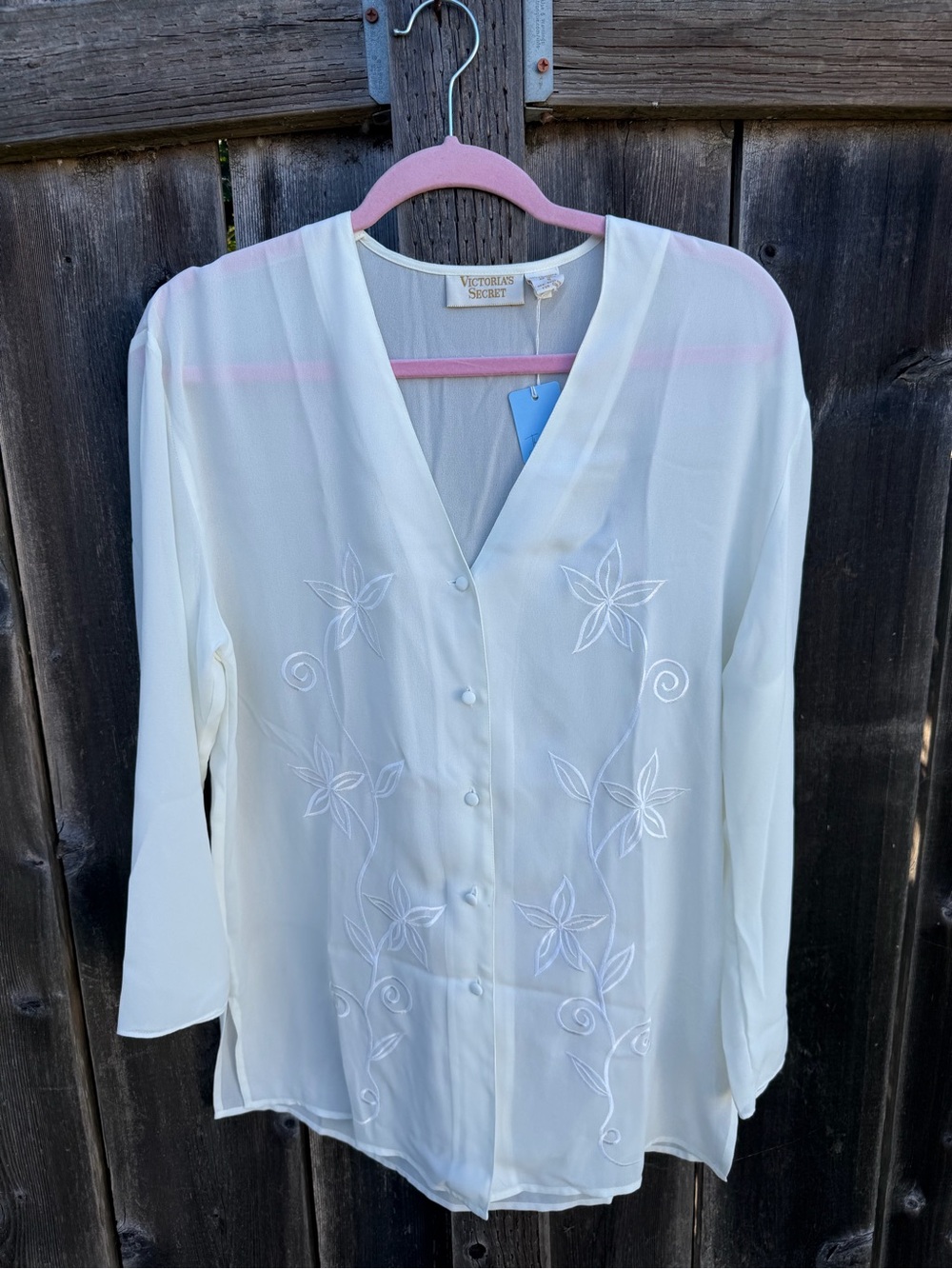 Vintage Victoria's Secret Gold Label Sheer Embroidered Blouse White Small 90s - Picture 2 of 4